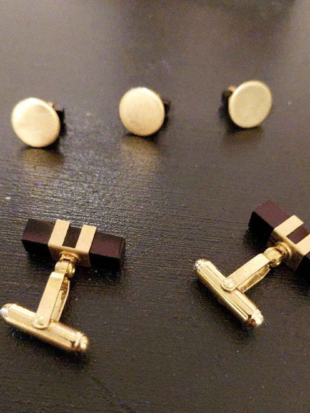Gold and Black Men's Cufflink and Stud Set